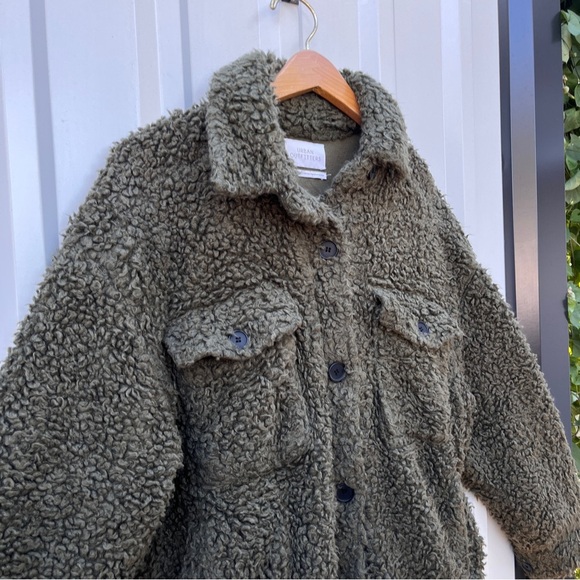 Urban Outfitters Palmer Sherpa Shirt Jacket Sweater Green Womens Small S - Picture 15 of 16